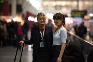 Flight attendants at airport.